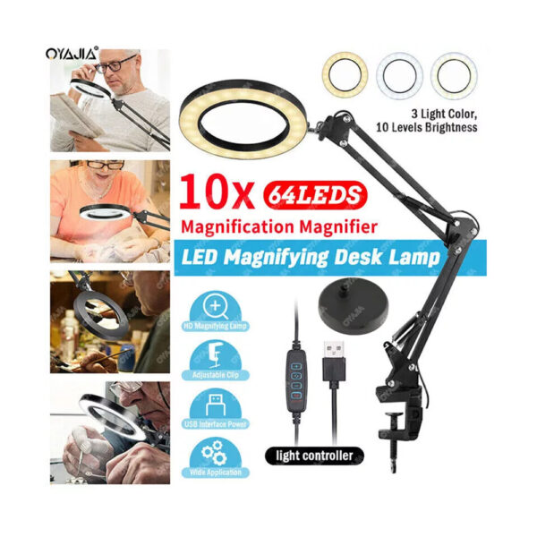 10X LED Magnifier Glass Desk Lamp with Light Stand Clamp – Beauty Magnifying Lamp