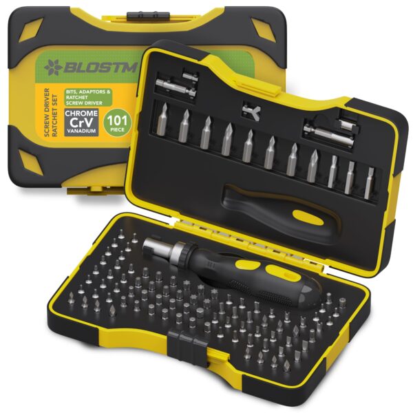 BLOSTM 101-Piece Magnetic Ratchet Screwdriver Security Bit Set – Adaptors, Hex & Star Bits