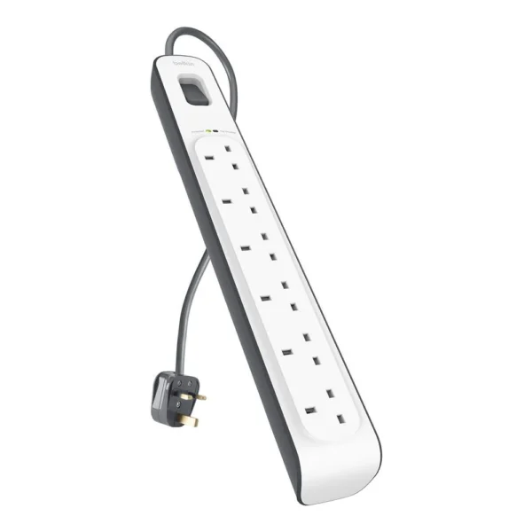 6-Way Anti-Surge Spike Mains Power Strip Protector with 2M Cable